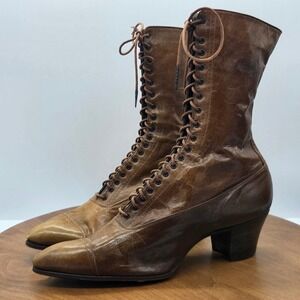 Victorian‎ Lace Up Leather Boots Women's Fashion Heel Boots two left feet